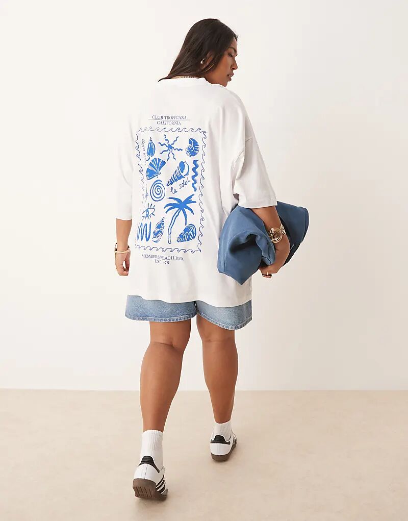 

Футболка свободного кроя ASOS DESIGN Curve с принтом ракушки на спине белого цвета Asos Curve