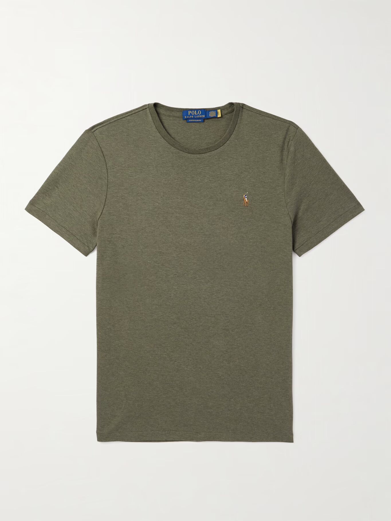 

Футболка облегающего кроя из хлопкового джерси с вышитым логотипом POLO RALPH LAUREN, хаки