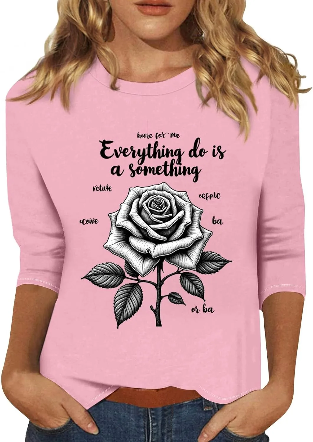 

Летний топ для женщин Cute Graphic Crewneck Tee с 3/4 рукавом и 2D принтом Kvsozwuty