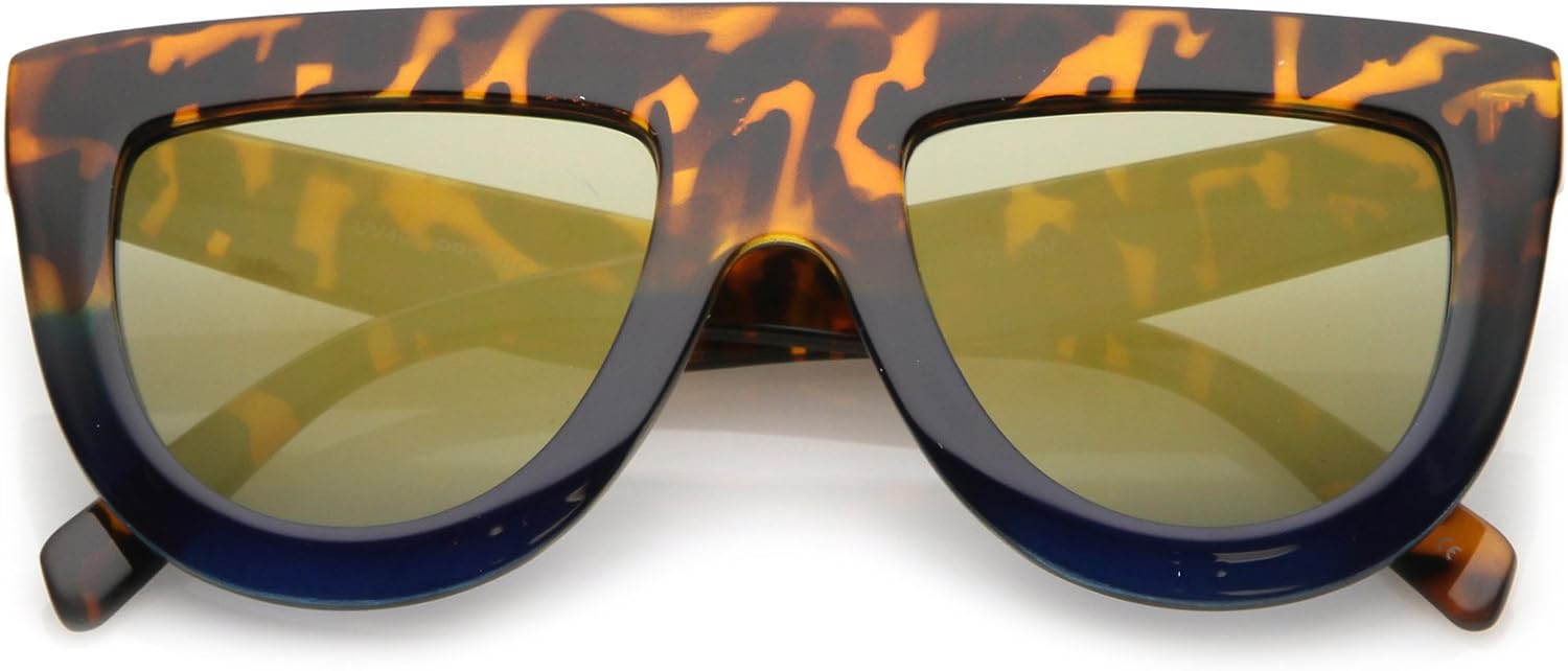 

zeroUV - Крупные массивные солнцезащитные очки с широкими дужками, цветными зеркальными плоскими линзами и плоской верхней частью, диаметр дужек 51 мм, Tortoise-blue / Gold Mirror