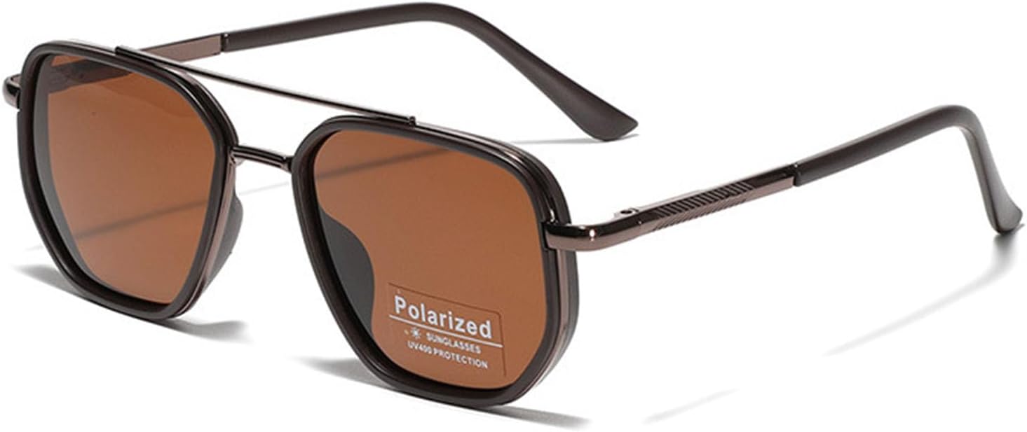 

Женские поляризованные солнцезащитные очки TR90 квадратной формы, винтажные, с плоской верхней частью, металлическая двойная перемычка, защита от УФ-излучения UV400, коричневые, 1 шт Bubmari, Brown