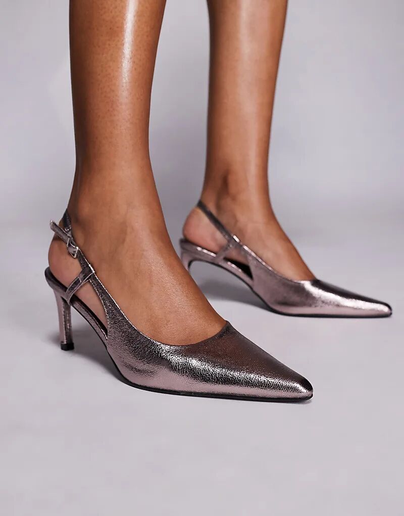 Туфли Public Desire Salsa с открытой пяткой и каблуком-рюмочкой, оловянные — фото 4