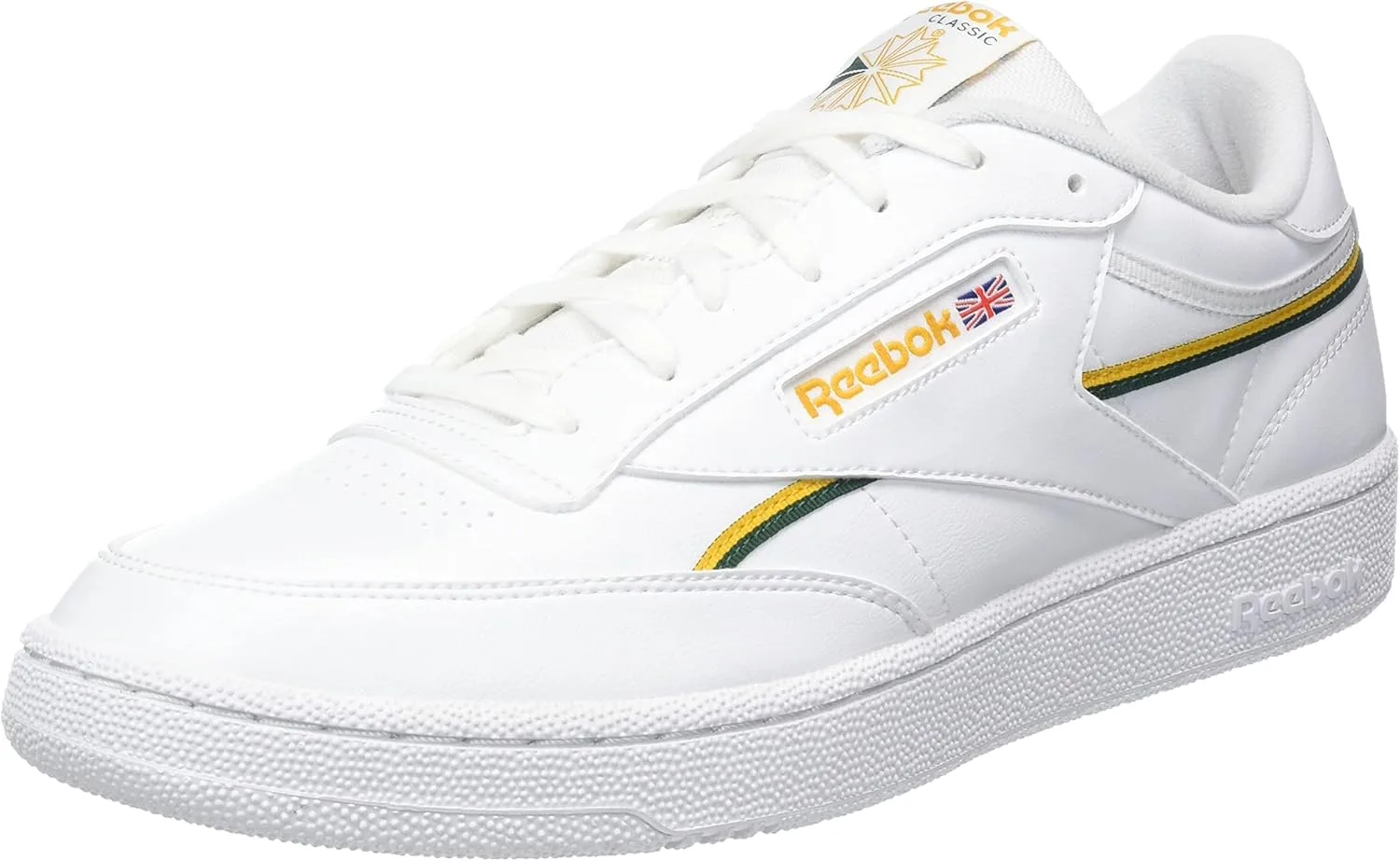 Мужские веганские кроссовки Reebok Club C 85, белый/темно-зеленый/золотой