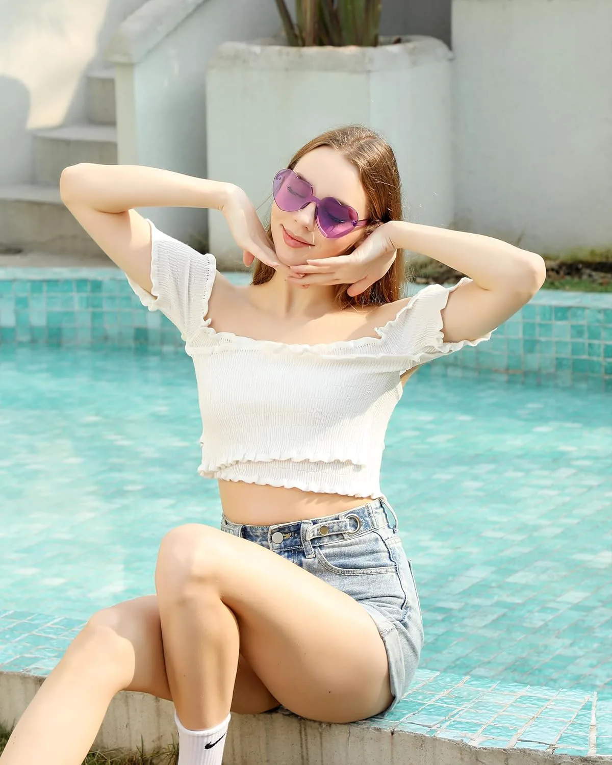 

20 пар солнцезащитных очков в форме сердца, оптом, красочные, без оправы, забавные солнцезащитные очки в форме сердца для женщин, сувениры для вечеринок YWL, Purple