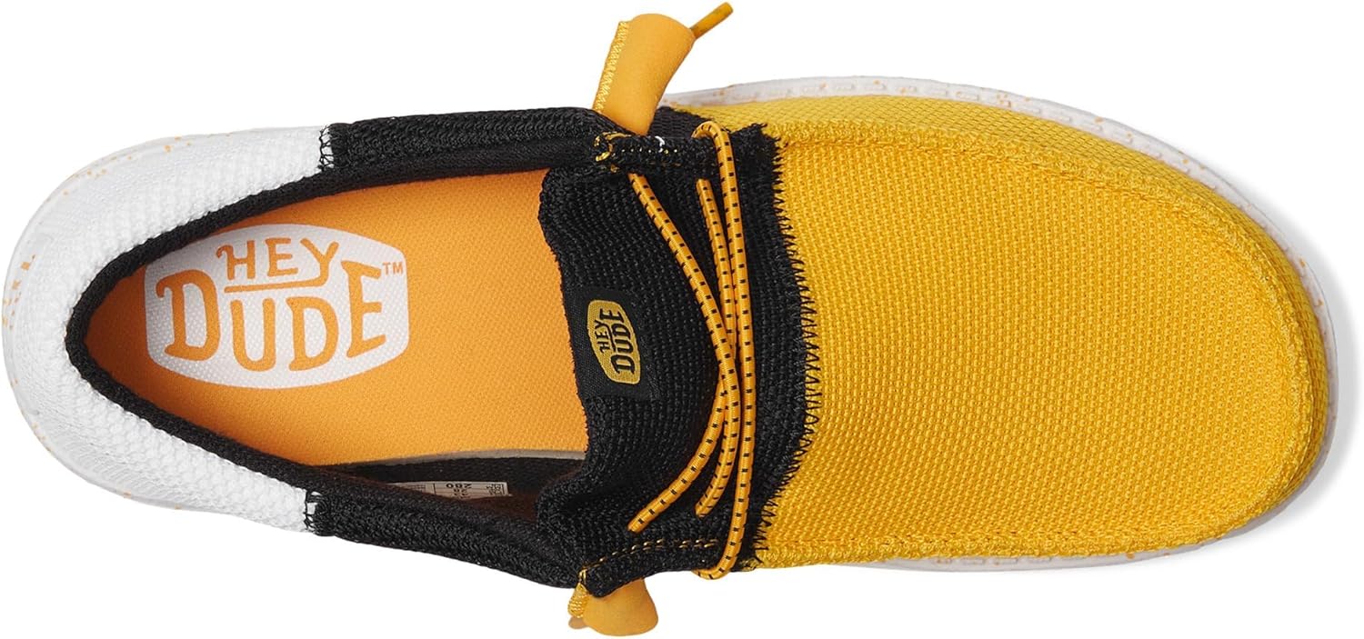 Мужские сетчатые кроссовки HEYDUDE Wally Tri Varsity, черный/желтый — фото 2