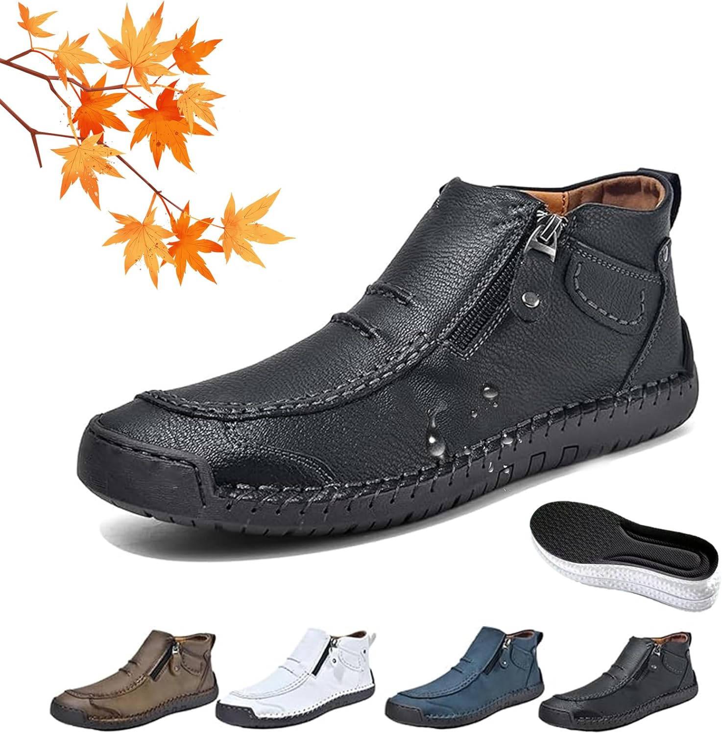 

Мужские ортопедические кожаные сапоги без шнурков, мужские кожаные ботинки ручной работы с широкой носочной частью, удобные плоские водонепроницаемые нескользящие дышащие ортопедические обувь Wxdstw, черный