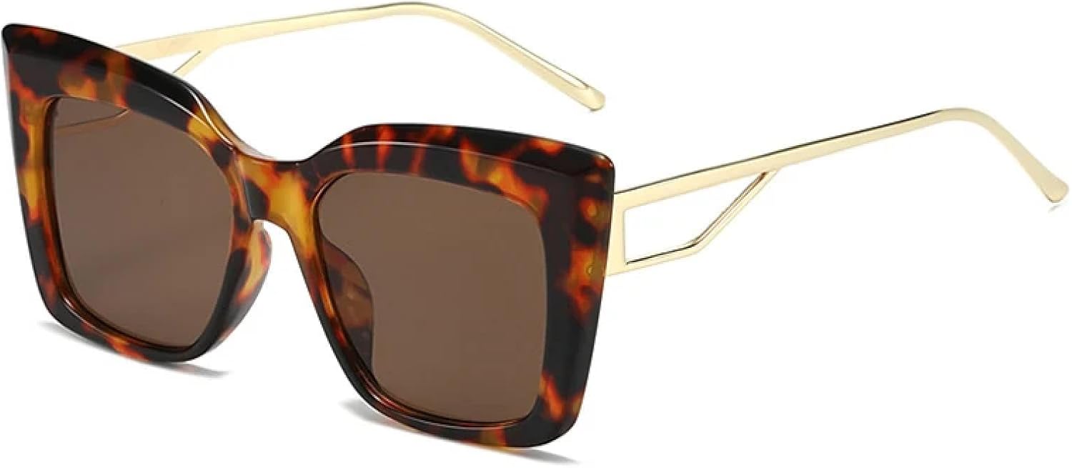 

Солнцезащитные очки «кошачий глаз» для мужчин и женщин, модная оправа, большие роскошные солнцезащитные очки для мужчин, полые очки, защита от УФ-излучения UV400 TKKTLLT, Leopard Brown