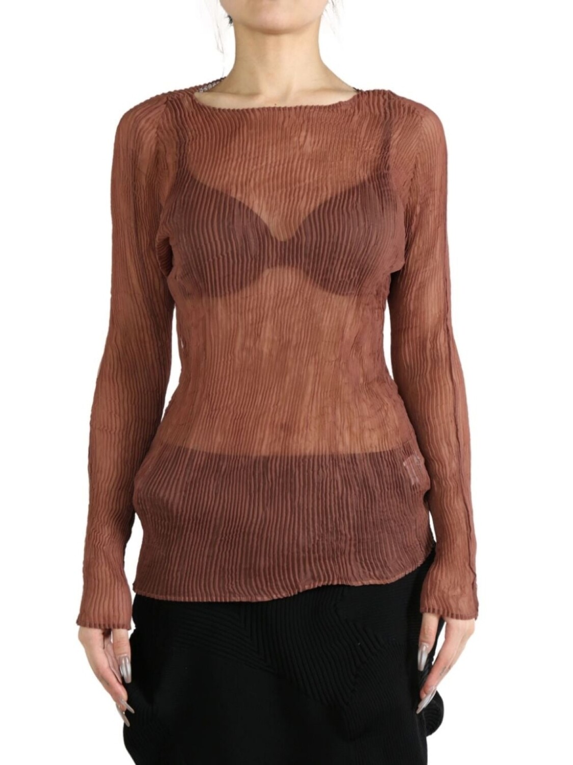 

Топ Issey Miyake с жатой отделкой, коричневый