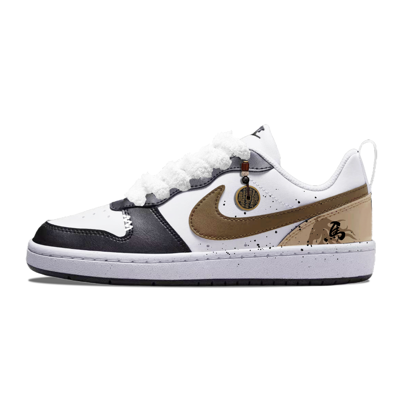 

Court Borough Silk Brocade Copper Seal Slip Resistant Abrasion Resistant Low top детские скейтбординг кроссовки Nike, черный белый