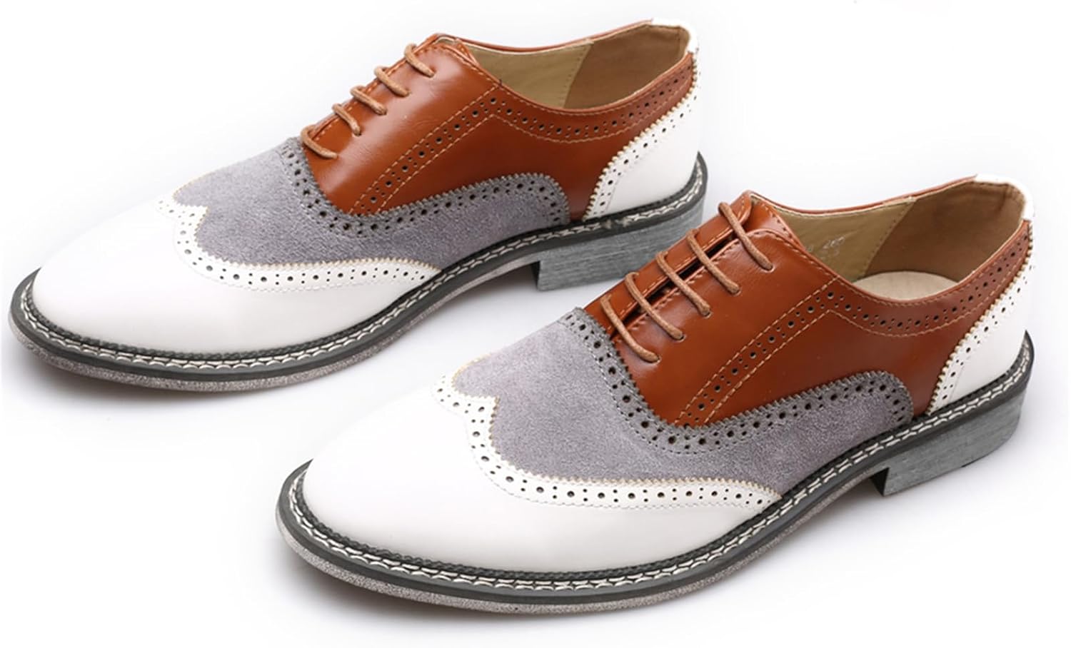 

Мужские туфли двухтонные оксфорды с крыльями, броги, формальные деловые дерби для мужчин Abborora, белый/желтый