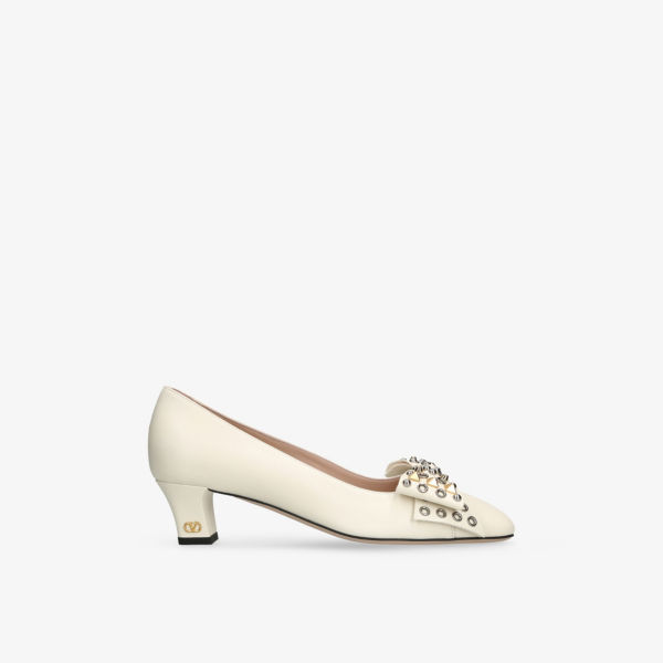 Ботинки Valentino Garavani Bowow studded 45 на каблуке, белый