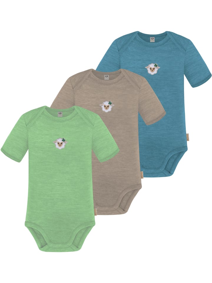 

Normani Outdoor Sports Комплект из 3 детских боди с коротким рукавом из мериносовой шерсти, цвет Тауранга, синий/бежевый/зеленый