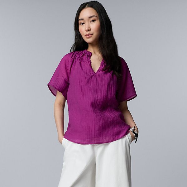 

Блузка с рукавами-фонариками Petite Simply Vera Vera Wang, Terry Magenta