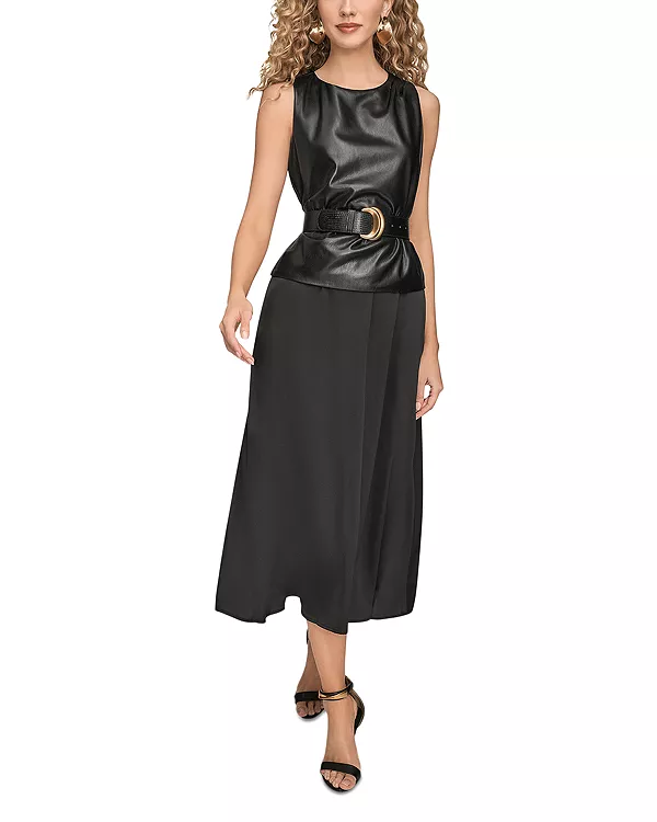 

Платье из смешанных материалов с поясом Donna Karan New York, черный