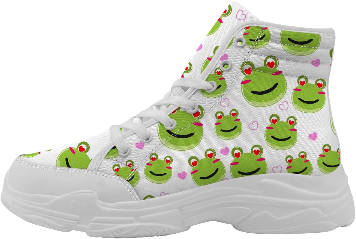 

Женские высокие кеды Quorax Frog со шнуровкой, обувь из канвы, подарок для нее и для него, 3107 Frog Face With Heart Eyes