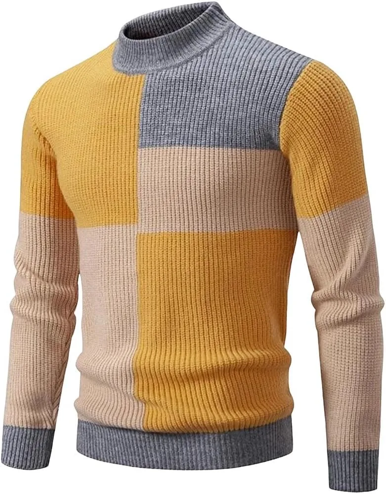 

Мужской свитер Slim Fit с воротником-стойкой и пэчворком