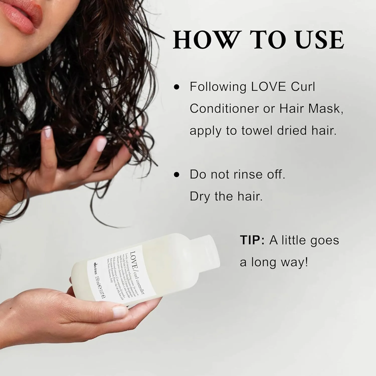 Davines LOVE Curl Controller крем для волнистых и кудрявых волос, расслабляющий эффект против пушистости - определяет текстуру, оставляя мягкие, легкие и упругие локоны даже при высокой влажности, с миндальным экстрактом, 150 мл — фото 2