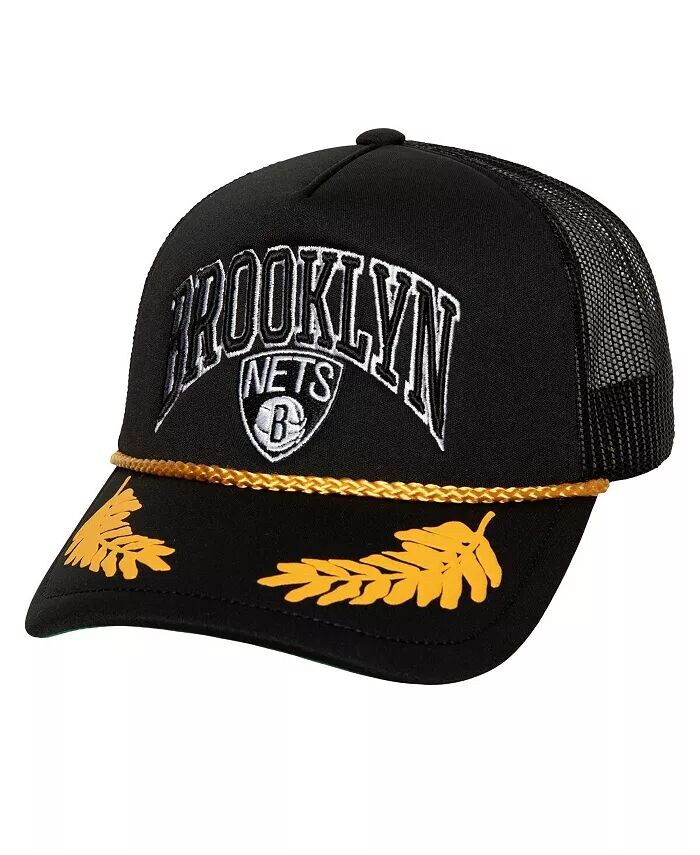 

Мужская черная кепка Brooklyn Nets из твердой древесины, с сусальным золотом и сетчатой ​​кепкой Trucker Snapback Mitchell & Ness, черный