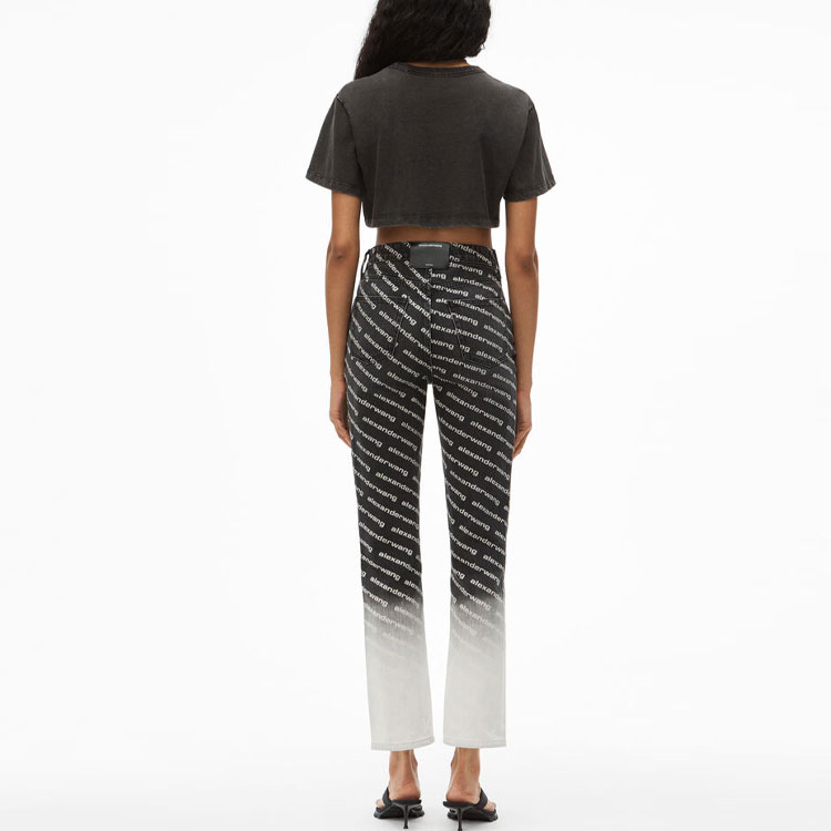 Футболка с логотипом кроп в технике кислотной мойки Alexander Wang, черный — фото 4