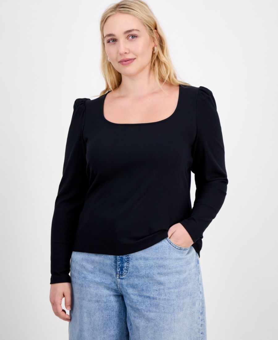 

Стильная блузка с длинными рукавами и квадратным вырезом On 34th, Deep Black