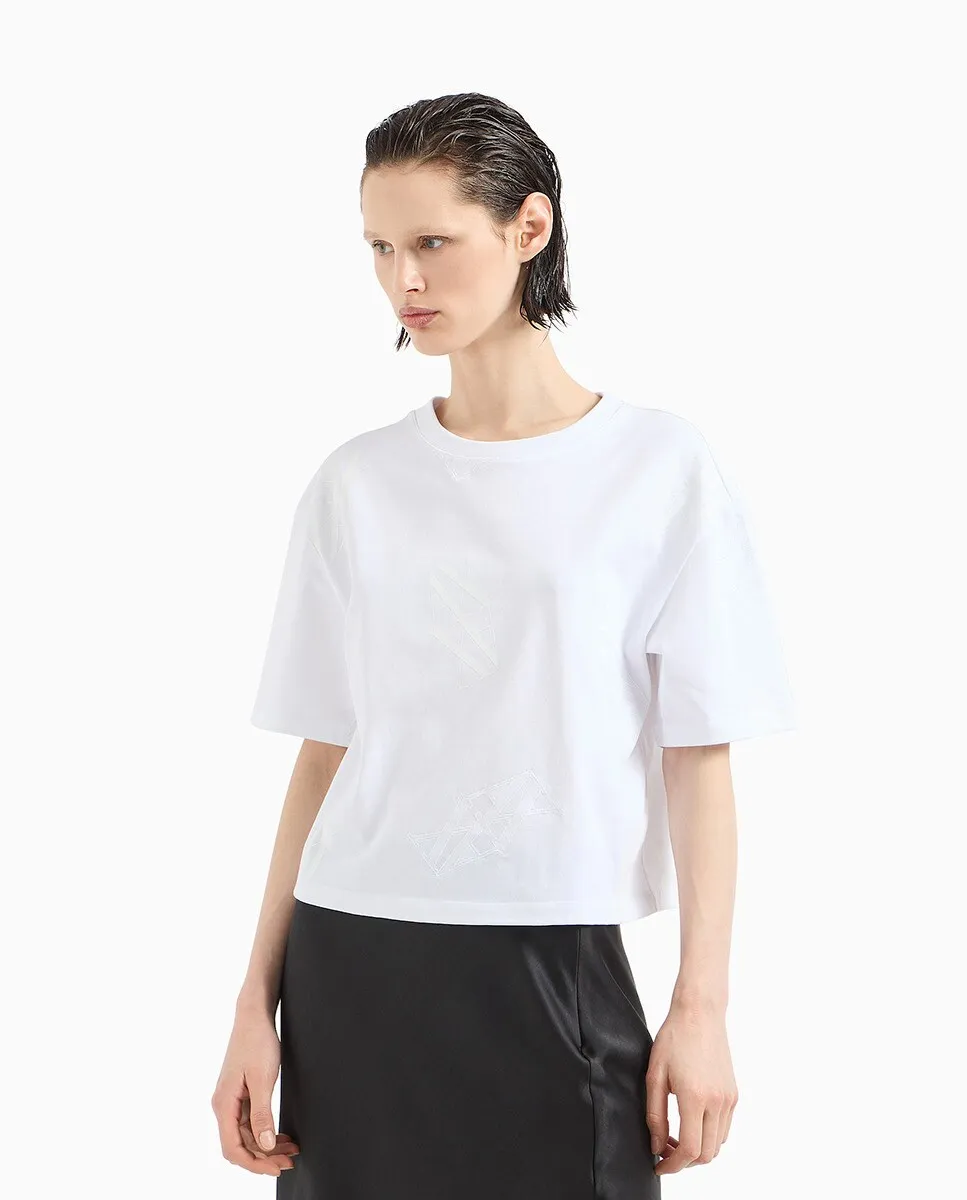

Укороченная женская футболка с короткими рукавами Armani Exchange, белый