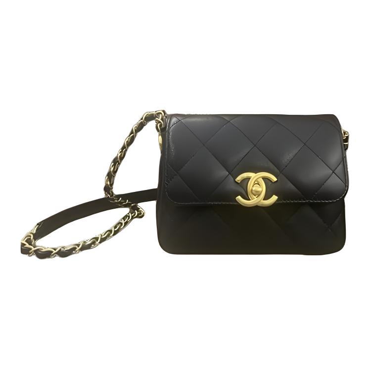 

CHANEL Сумка через плечо из зернистой яркой телячьей кожи, мини-сумка через плечо, женская, черная