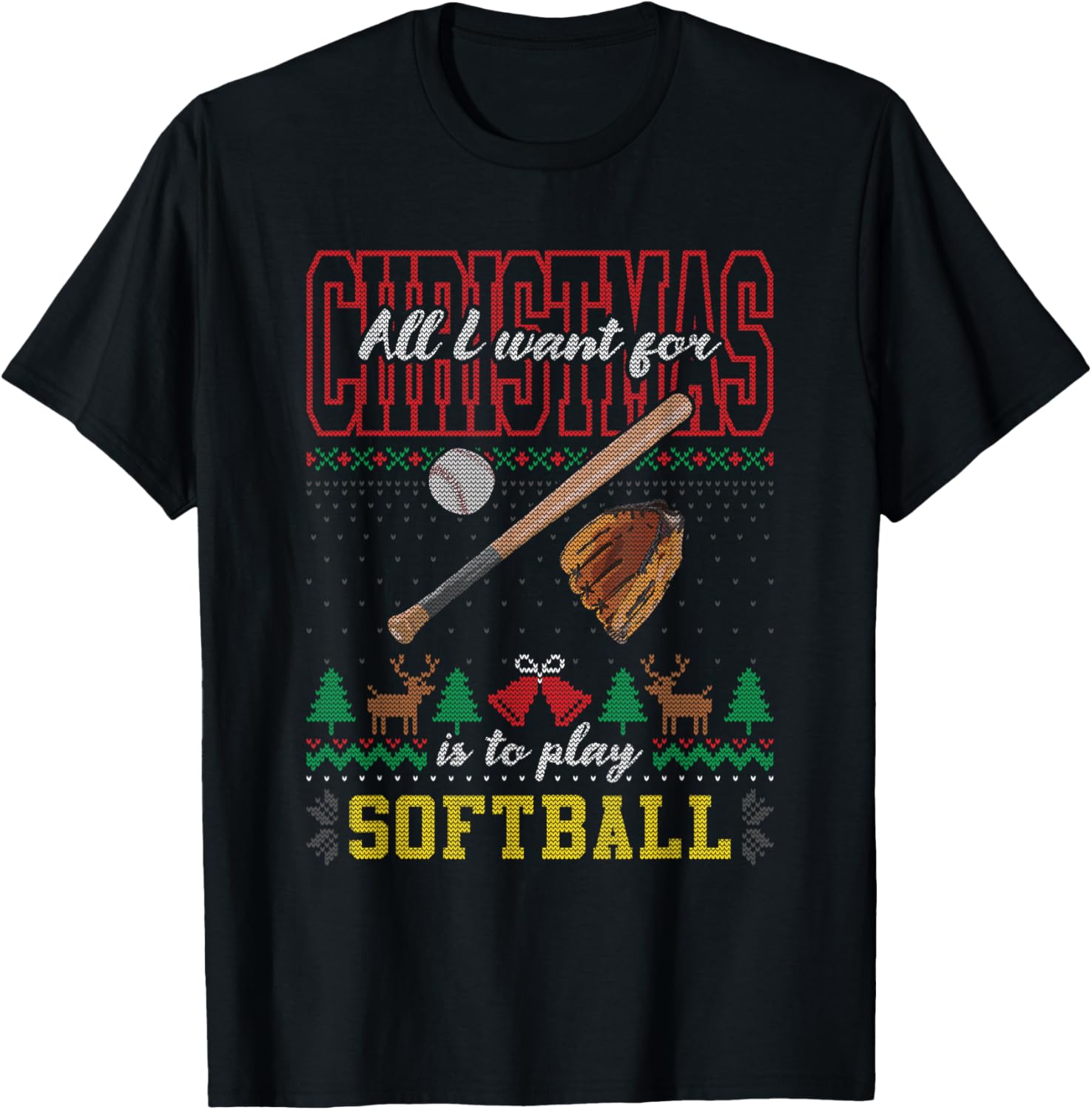 

Футболка с надписью All I Want For Christmas Is To Play Softball (Уродливый свитер, черный, черный) Bcc Santa'S Christmas Shirts & Jolly Gifts