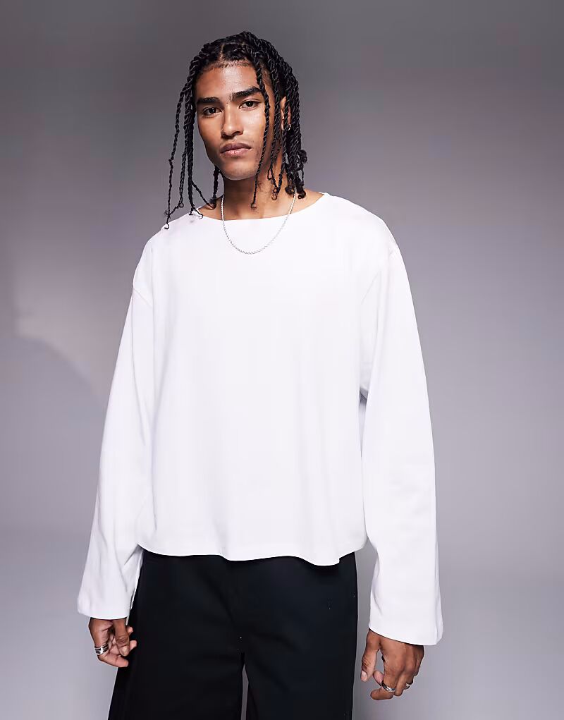 

Футболка свободного кроя ASOS DESIGN плотная, свободного кроя, с широким воротом, белого цвета