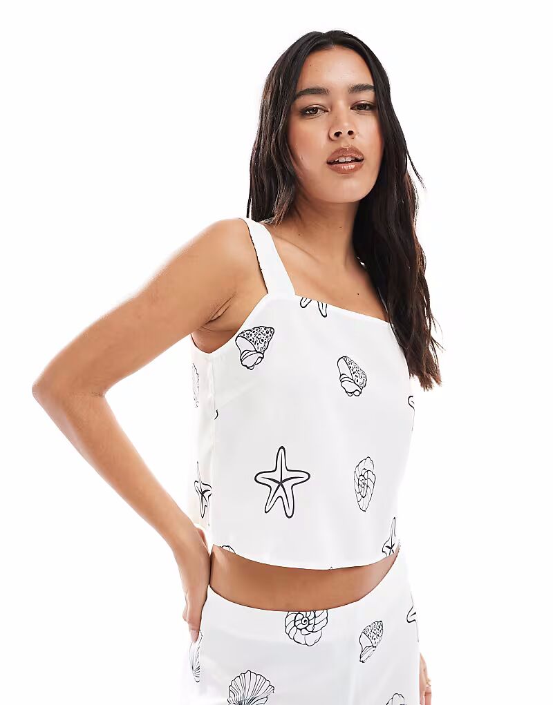 

Топ с квадратным вырезом и принтом ракушек Vero Moda, белый