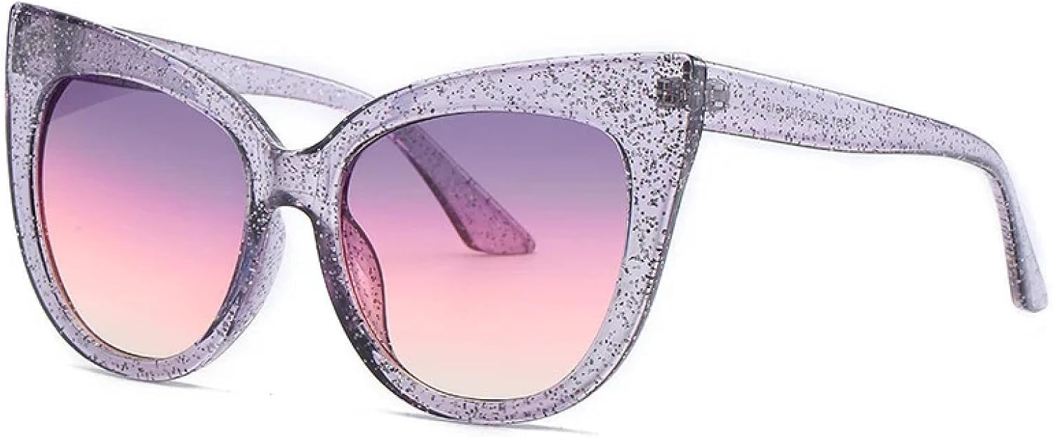 

Роскошные солнцезащитные очки для женщин, большие, в стиле «кошачий глаз», винтажные, круглые, с крупной оправой, защита от УФ-излучения UV400 для использования на открытом воздухе TVTBBVV, Purple-grey Pink