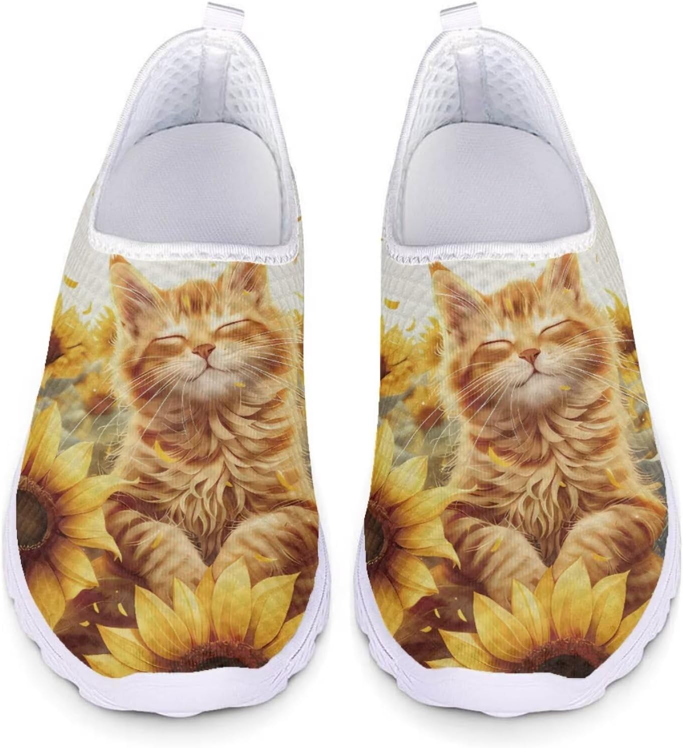 

Кроссовки Forchrinse Panda для женщин и мужчин Go Walk Slip-on для бега и ходьбы, Sunflower Cat