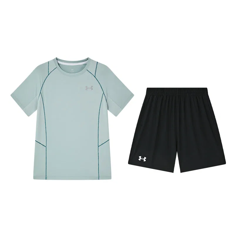 Повседневная спортивная одежда для подростков Under Armour, Light Aqua Green Short-Sleeved Shirt+Black Shorts