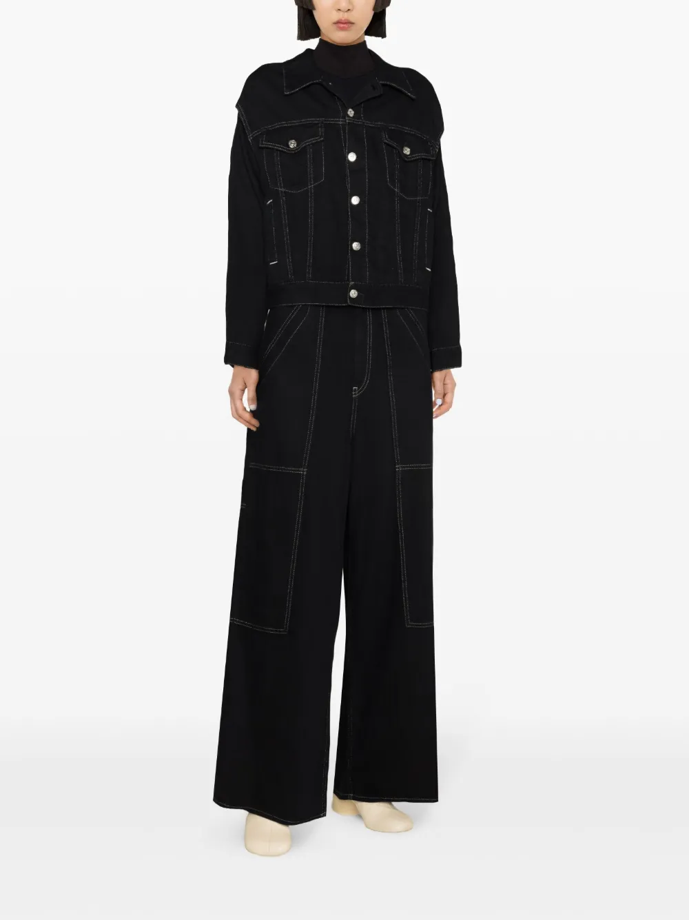 Джинсовая куртка с эффектом металлик MM6 Maison Margiela, черный — фото 2
