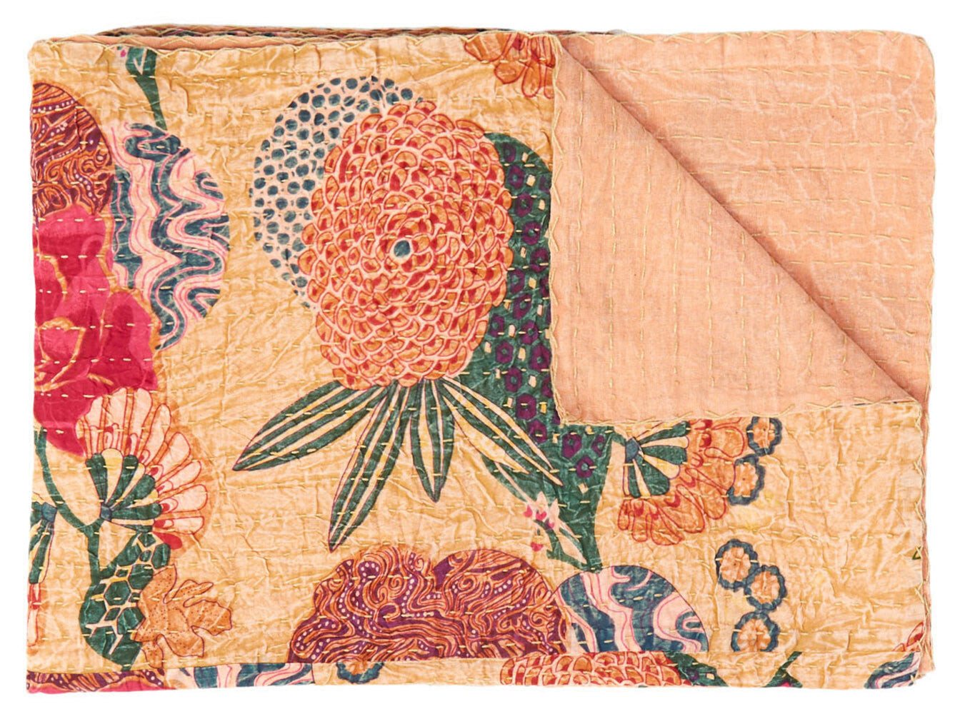 

Одеяло из хлопка Kantha с цветочной вышивкой размером 50 x 70 дюймов оранжевого и красного цветов Homezia, цвет Multicolored