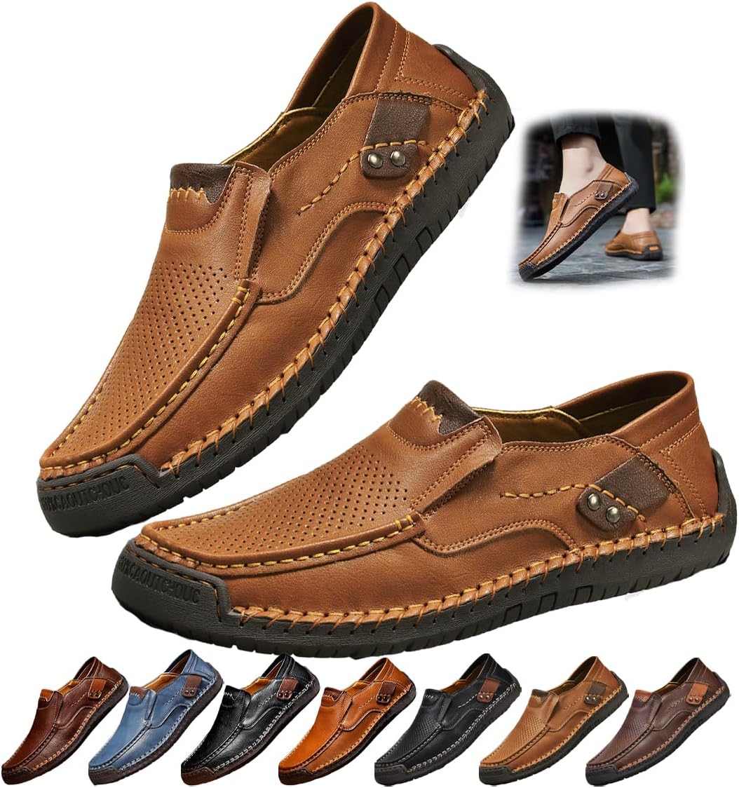 

Повседневные кожаные лоферы, винтажные легкие ботинки с надеванием для путешествий и активного отдыха Generic, светло-коричневый