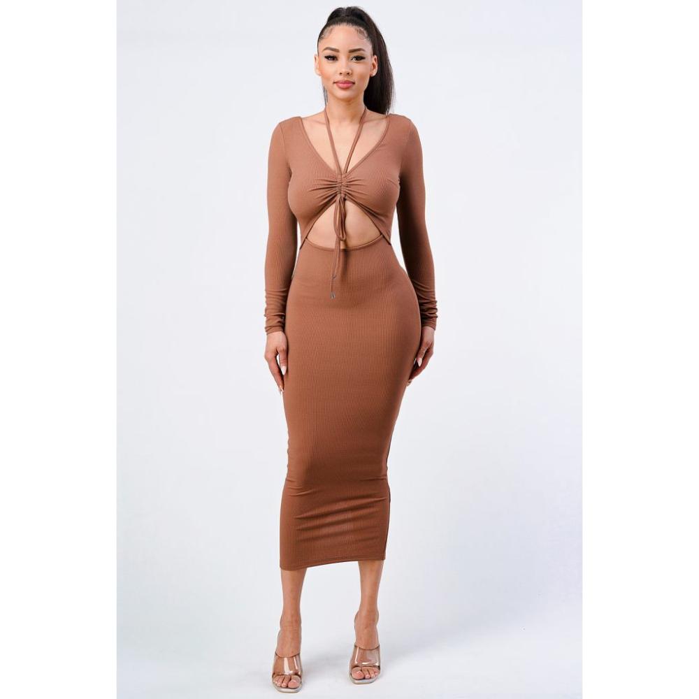 

Модное платье с вырезом спереди и длинными рукавами FASHNZFAB, цвет mocha