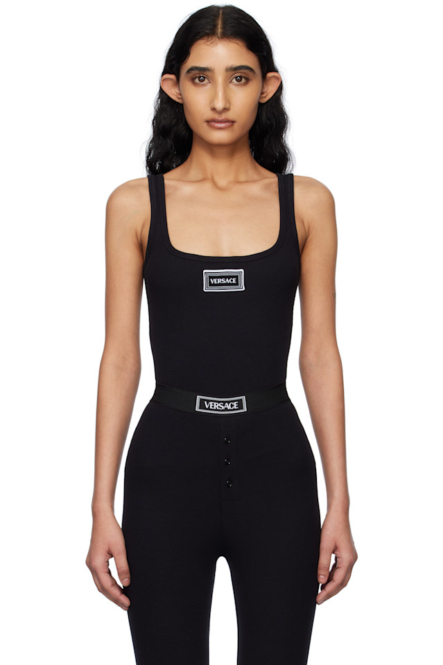 

90-е винтажный логотип ребристый топ Versace Underwear, черный