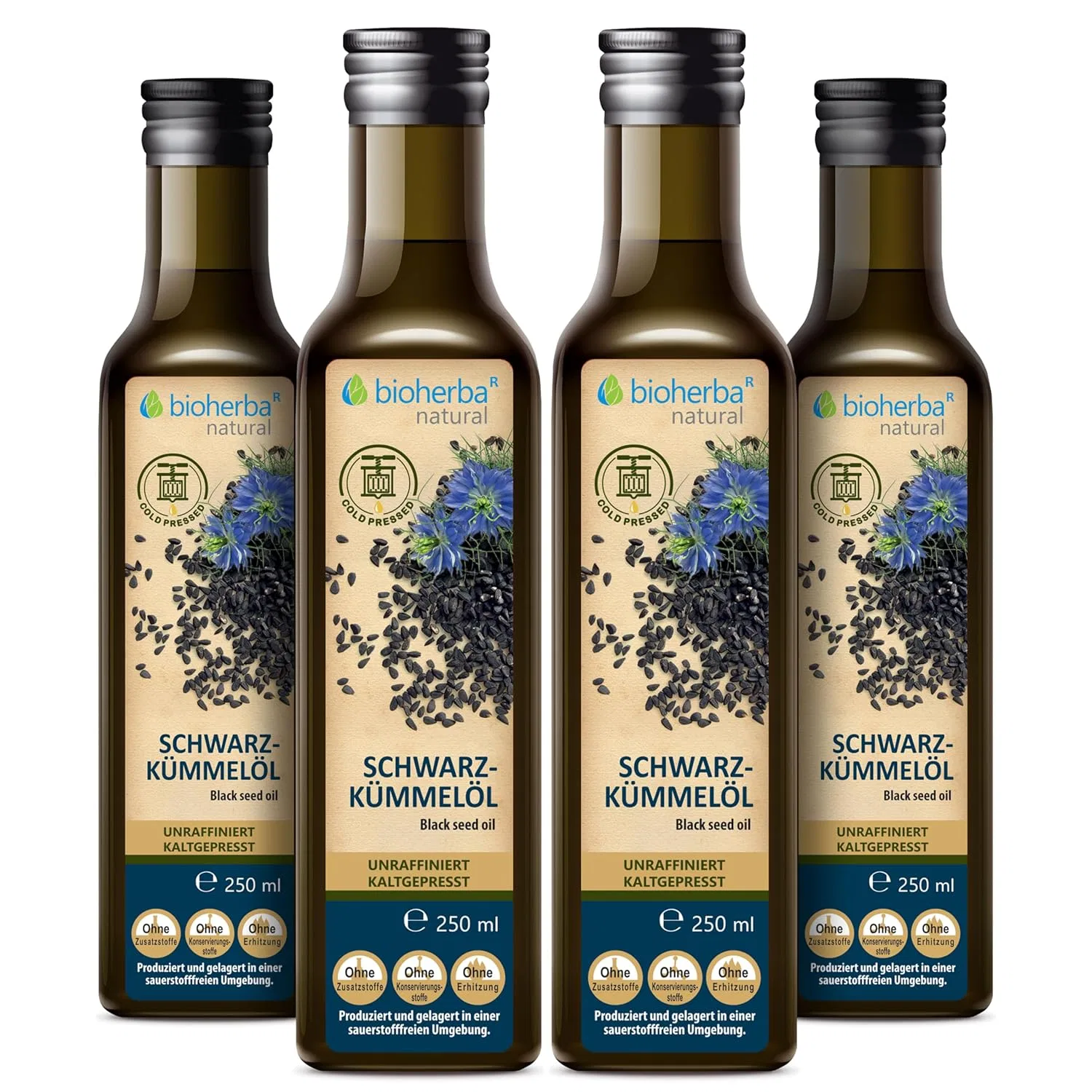Набор из 4 бутылок масла черного тмина холодного отжима BIOHERBA Bioherba