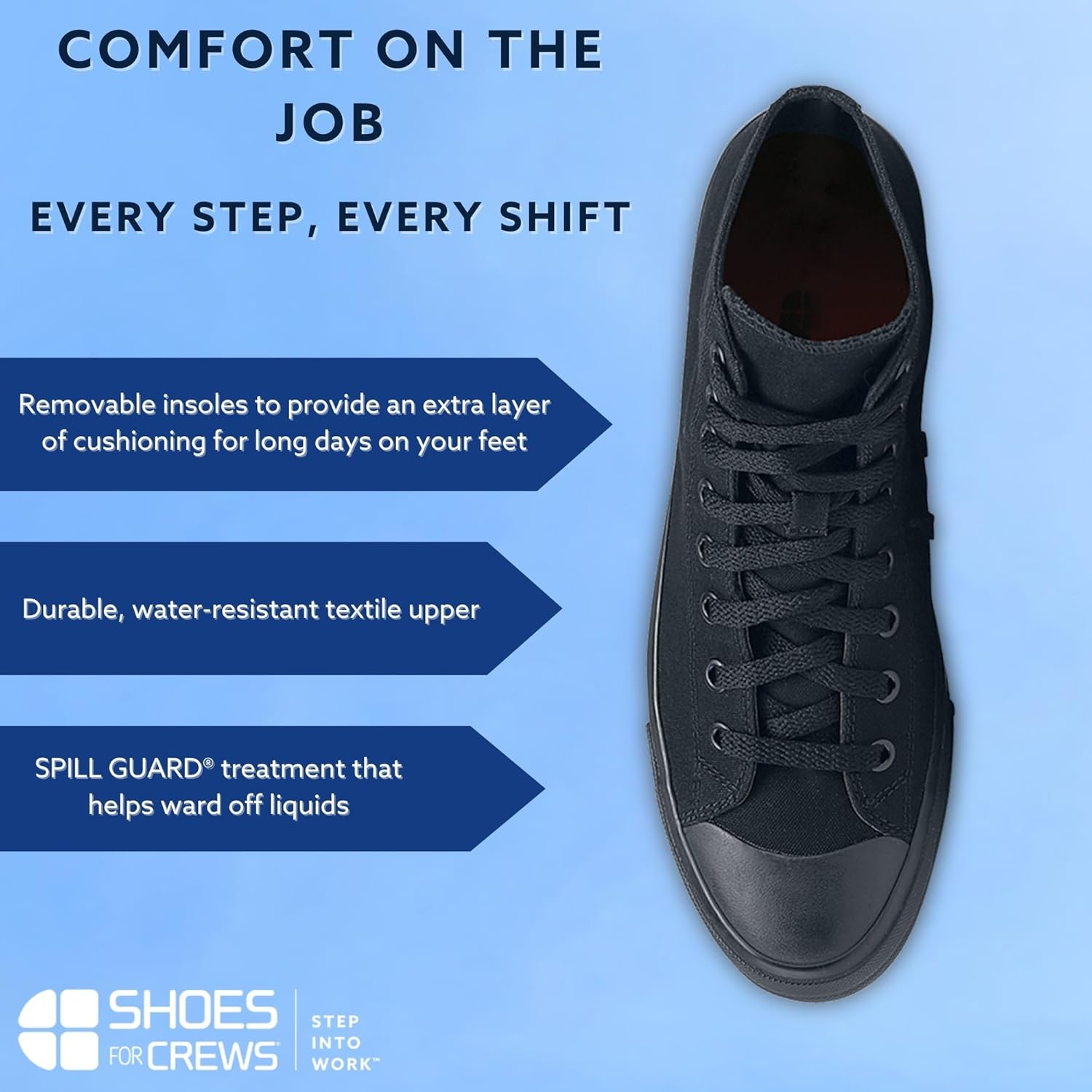 Кроссовки Shoes for Crews унисекс с высокой подошвой и противоскользящей подошвой - удобные, водоотталкивающие обувь для женщин и мужчин для гостиничного бизнеса, административной работы и не только - Пемброк, черный — фото 3