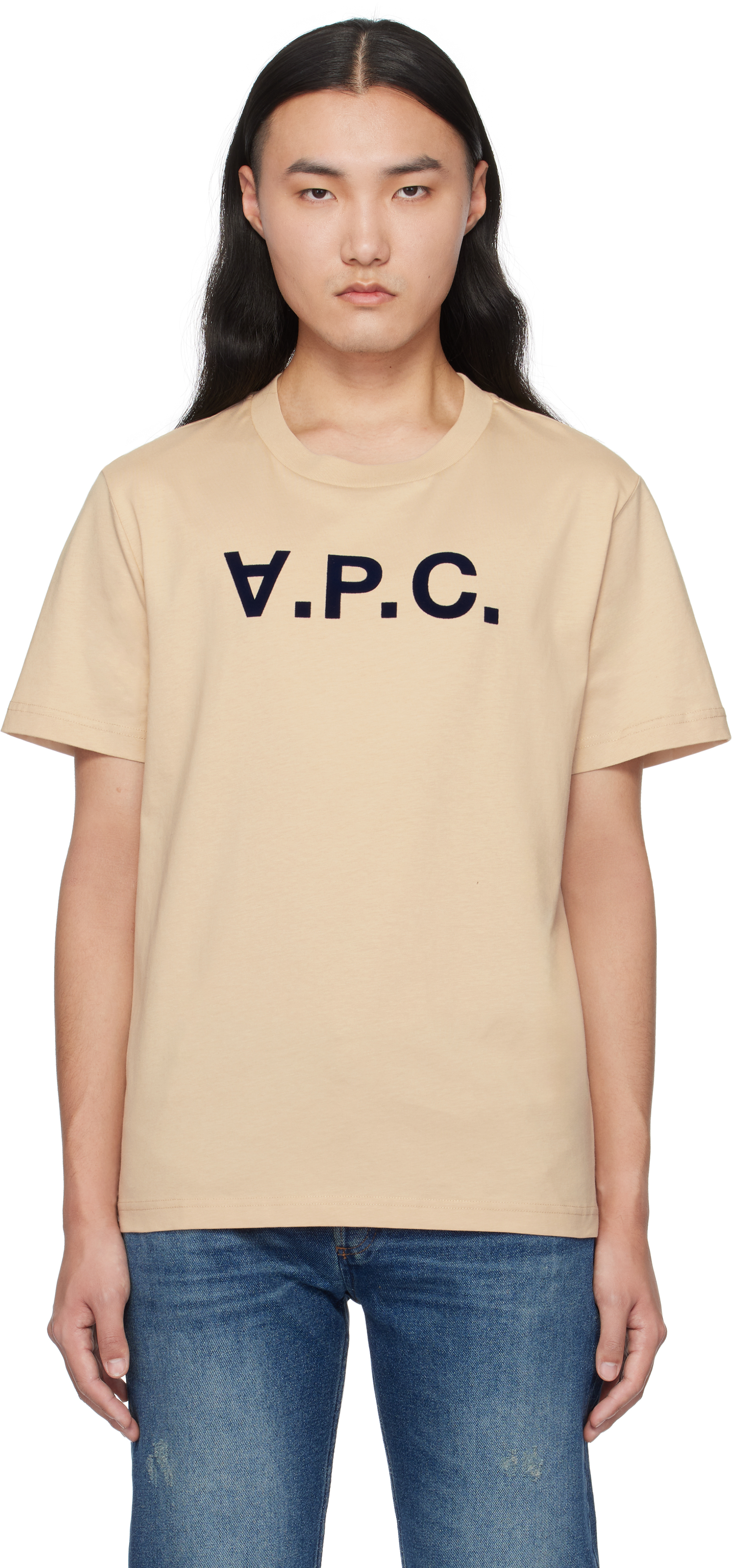 

Футболка бежевая Standard Grand 'VPC' A.P.C., бежевый/темно-синий