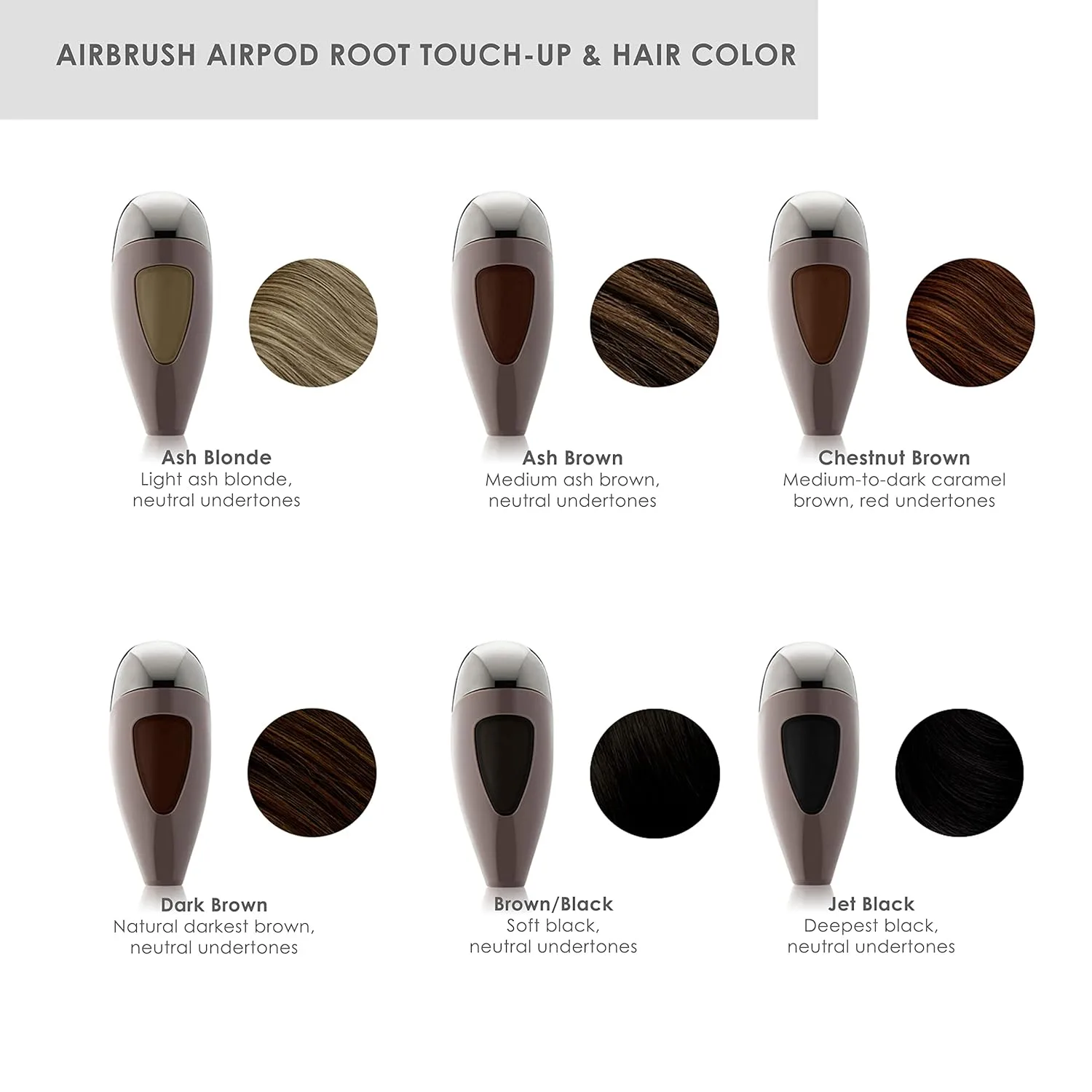 Набор для подкрашивания корней и окрашивания волос TEMPTU Airpod Airbrush, обогащенный витаминами, имеет невесомую нежирную формулу для стойкого цвета. — фото 4
