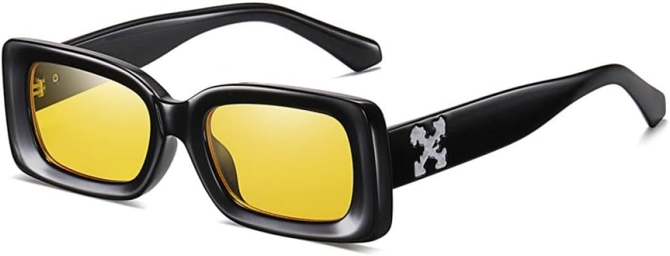 

Квадратные солнцезащитные очки 2027 для мужчин и женщин, модные маленькие прямоугольные солнцезащитные очки, винтажные очки для вождения, защита от УФ-излучения UV400 MTZJH, Black Yellow