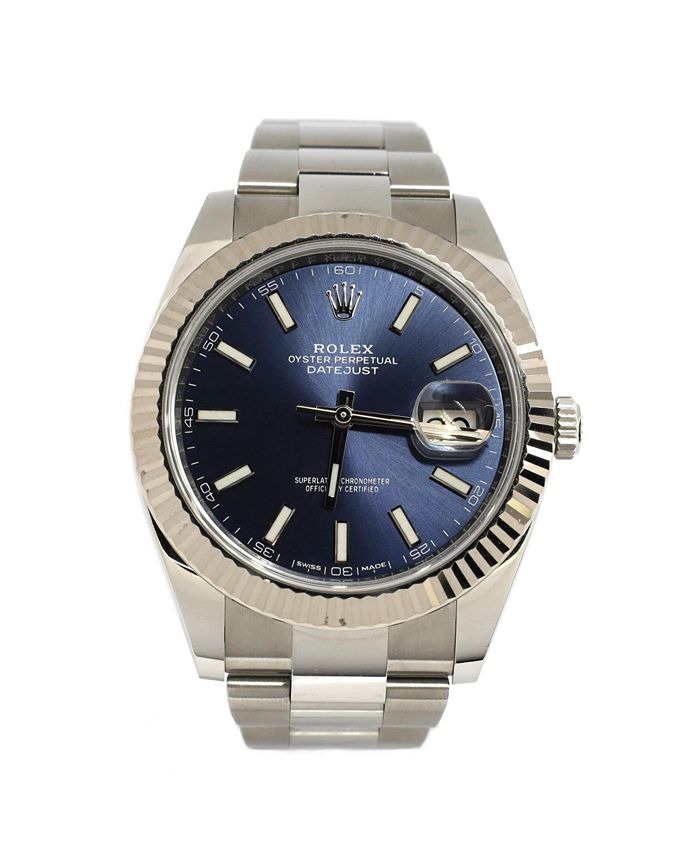 

Часы Oyster Perpetual Datejust Automatic из нержавеющей стали и белого золота 41 мм Pre-Owned Rolex, синий