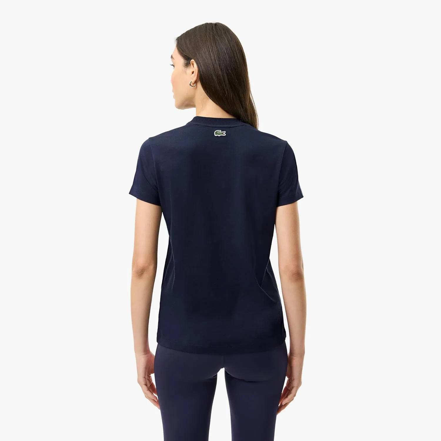 Женская футболка Lacoste с графическим принтом, круглым вырезом, коротким рукавом, стандартный крой, белый — фото 3