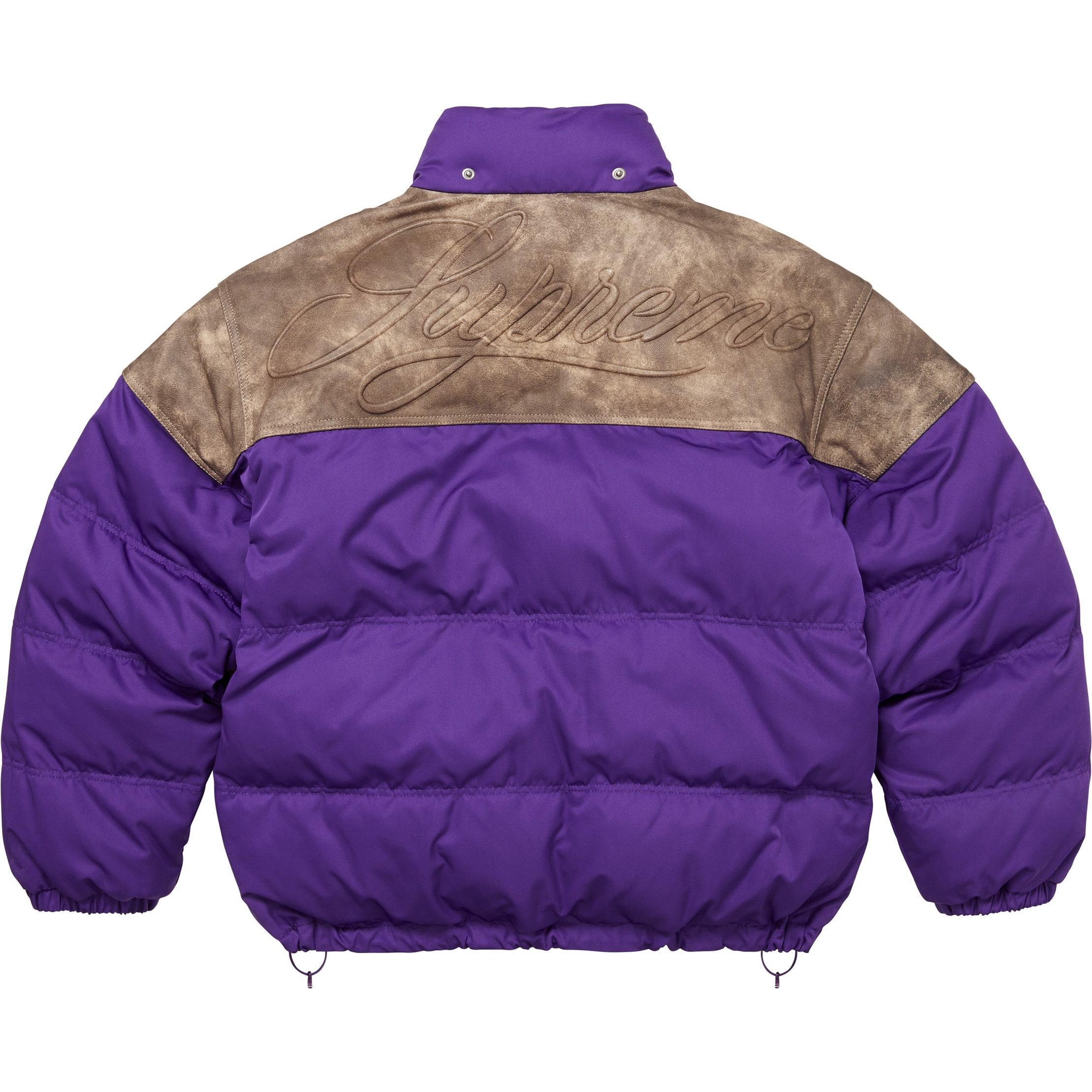 Куртка пуховик unisex с кожаной кокеткой fw25 week7 Supreme, черный — фото 4
