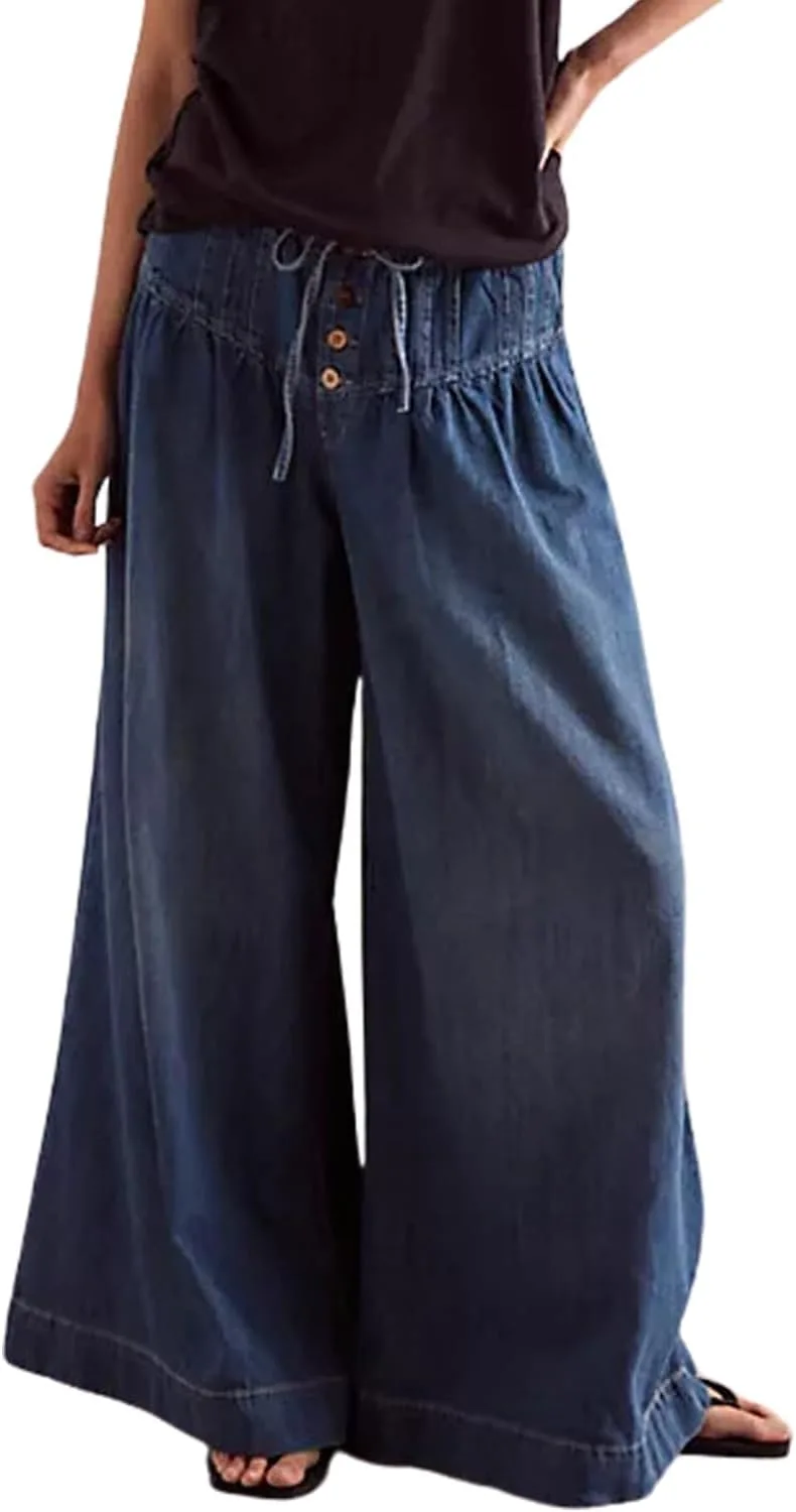 

Yoeasy женские джинсы wide leg с эластичным поясом на шнурке