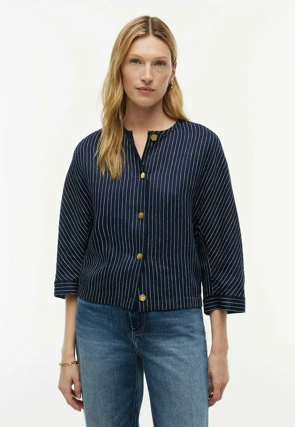 Блуза Tommy Hilfiger Relaxed gold tone button pinstripe blouse, пин-страйп темно-синий