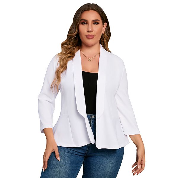 

Повседневный блейзер Plus size для женщин, открытый, легкий, для офиса Clearflower, White