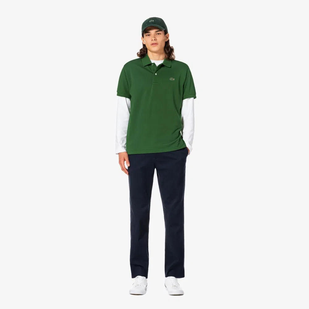 Мужская базовая футболка-поло Lacoste French Regular Fit, зелёная — фото 4