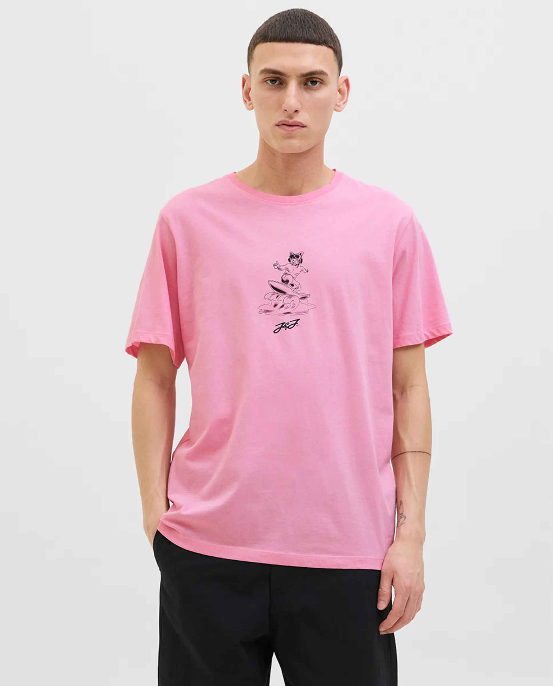 

Мужская футболка с коротким рукавом и принтом собаки Jack & Jones, розовый